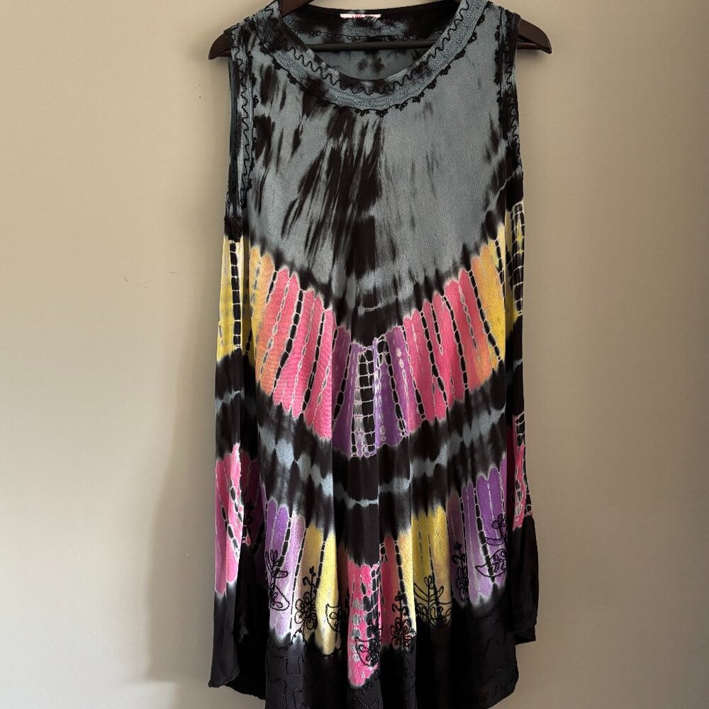Tie Dyed Embroidered Boho Sleeveless Dress
